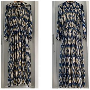 Line & Dot Silk Ikat Maxi Dress Large